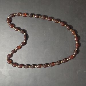 Vintage Gold Tone Brown Translucent Lightweight Beaded Statement Necklace
